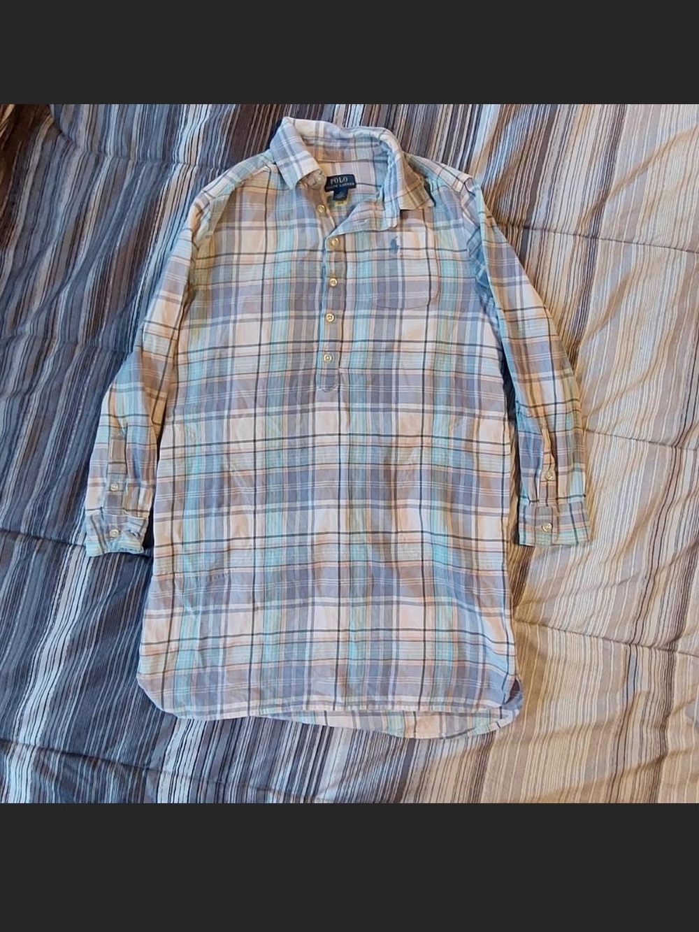 Polo Ralph Lauren Girls Plaid Cotton Tunic Shirt Dress Blue Size 10 Excellent